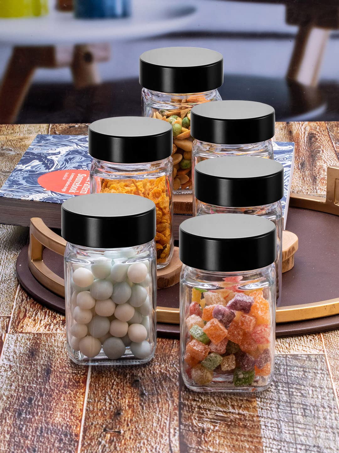 Piramal Glass Square Clear Jars & Containers for Kitchen Pantry, Snacks, Masala, Honey, Pickles, Cookies, Dry Fruits, Coffee Bea